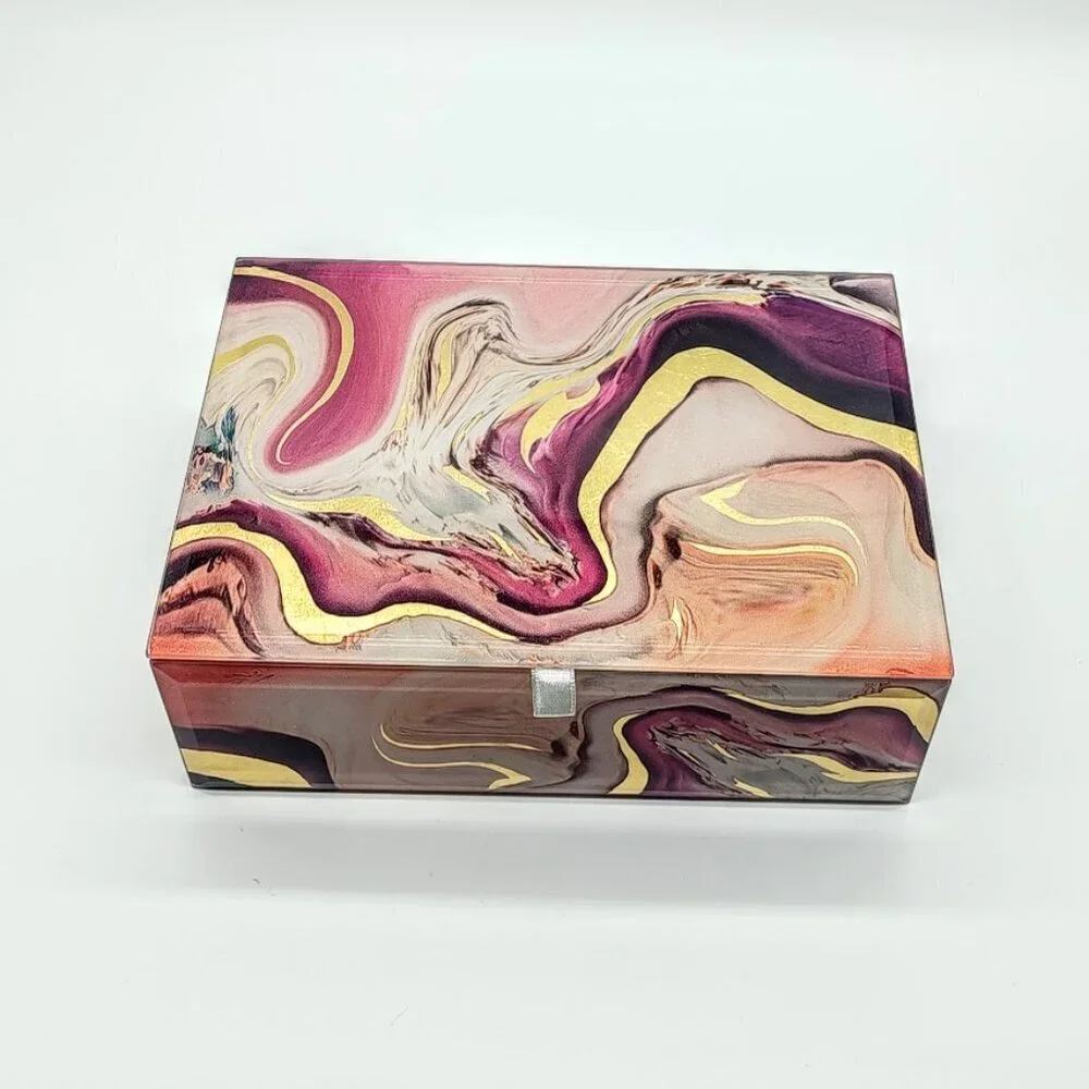 Tahari Home Marble Metallic Beveled Jewelry Box